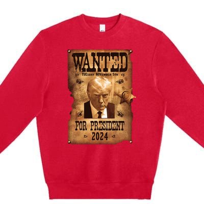 Wanted For President 2024 Trump Mug Shot Never Surrender Premium Crewneck Sweatshirt