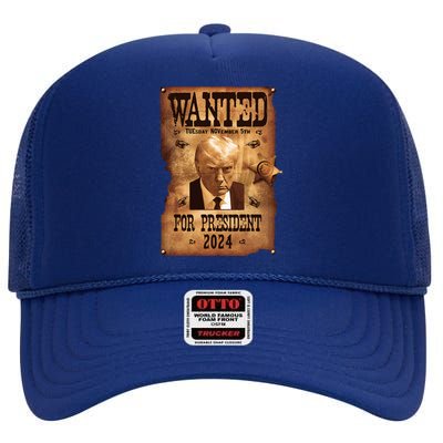 Wanted For President 2024 Trump Mug Shot Never Surrender High Crown Mesh Back Trucker Hat