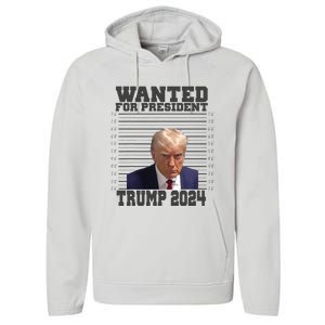 Wanted For President 2024 Trump Mugshot Trump Supporter Performance Fleece Hoodie