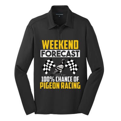 Weekend Forecast Pigeon Racing Animal Bird Pigeons Graphic Silk Touch Performance Long Sleeve Polo