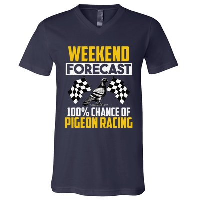 Weekend Forecast Pigeon Racing Animal Bird Pigeons Graphic V-Neck T-Shirt