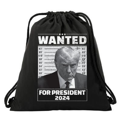 Wanted For President 2024 Trump Mugshot Drawstring Bag