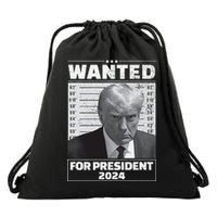 Wanted For President 2024 Trump Mugshot Drawstring Bag