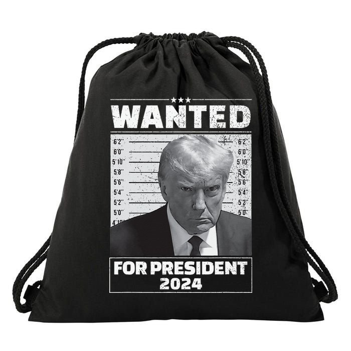 Wanted For President 2024 Trump Mugshot Drawstring Bag