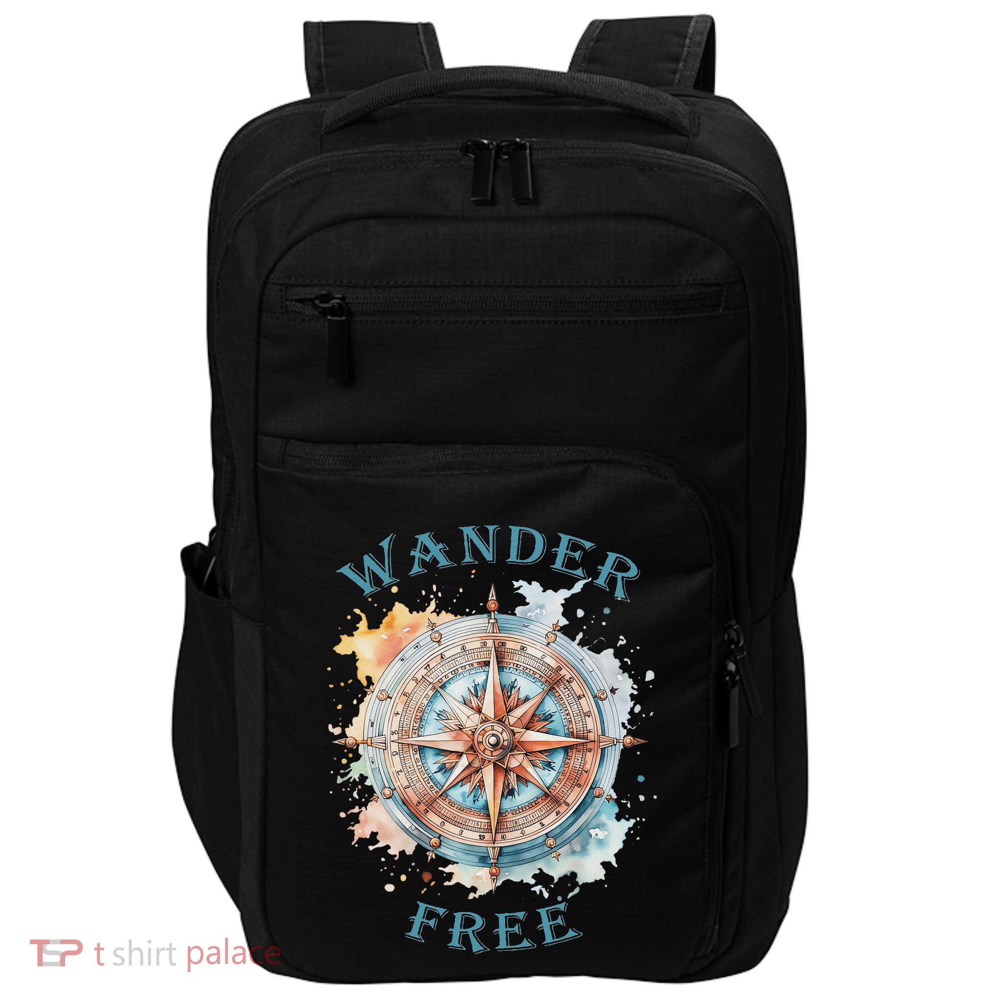 Wander Free Pastel Watercolor Steampunk Style Compass Impact Tech Backpack