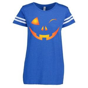 Wink Face Pumpkin Jack O Lantern Costume Cool Halloween Gift Enza Ladies Jersey Football T-Shirt