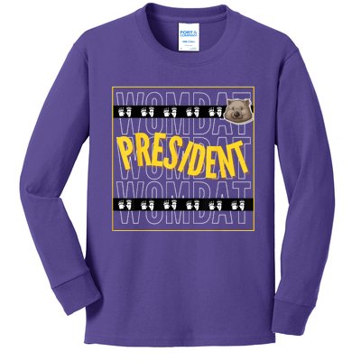 Wombat For President 2024. Independent Vote Kids Long Sleeve Shirt