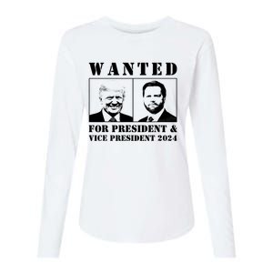 Wanted For President & Vice President 2024 Trump Vance Maga Womens Cotton Relaxed Long Sleeve T-Shirt