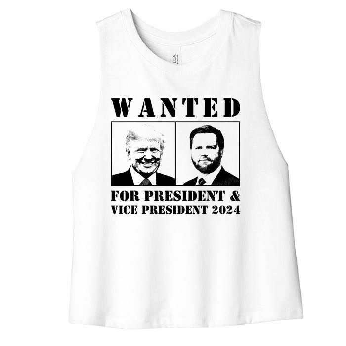 Wanted For President & Vice President 2024 Trump Vance Maga Women's Racerback Cropped Tank