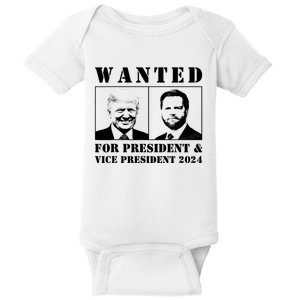 Wanted For President & Vice President 2024 Trump Vance Maga Baby Bodysuit