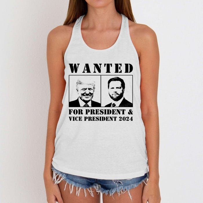 Wanted For President & Vice President 2024 Trump Vance Maga Women's Knotted Racerback Tank