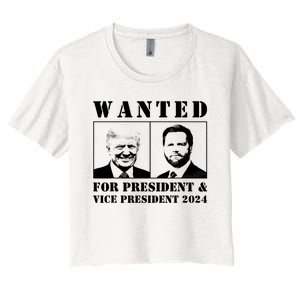 Wanted For President & Vice President 2024 Trump Vance Maga Women's Crop Top Tee