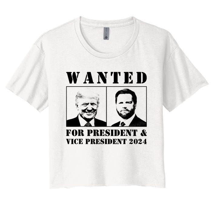 Wanted For President & Vice President 2024 Trump Vance Maga Women's Crop Top Tee