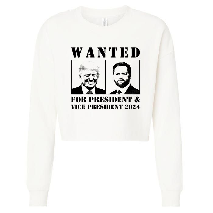 Wanted For President & Vice President 2024 Trump Vance Maga Cropped Pullover Crew