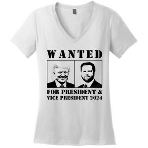 Wanted For President & Vice President 2024 Trump Vance Maga Women's V-Neck T-Shirt