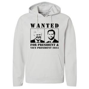 Wanted For President & Vice President 2024 Trump Vance Maga Performance Fleece Hoodie