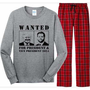 Wanted For President & Vice President 2024 Trump Vance Maga Long Sleeve Pajama Set