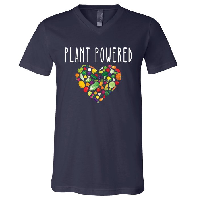 Whole Food Plant Based Lifestyle WFPB Vegan Powered Veggie V-Neck T-Shirt