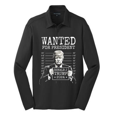 Wanted For President 2024 Donald Trump Gift Silk Touch Performance Long Sleeve Polo