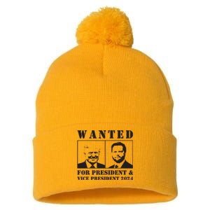 Wanted For President Vice President 2024 Trump Vance Maga Pom Pom 12in Knit Beanie