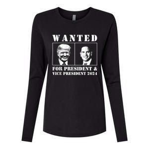 Wanted For President & Vice President 2024 Trump Rubio Maga Womens Cotton Relaxed Long Sleeve T-Shirt