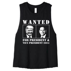 Wanted For President & Vice President 2024 Trump Rubio Maga Women's Racerback Cropped Tank