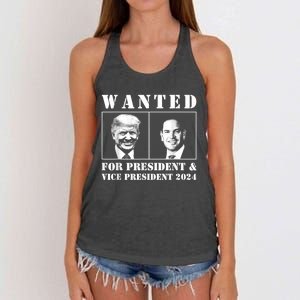 Wanted For President & Vice President 2024 Trump Rubio Maga Women's Knotted Racerback Tank