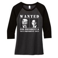 Wanted For President & Vice President 2024 Trump Rubio Maga Women's Tri-Blend 3/4-Sleeve Raglan Shirt