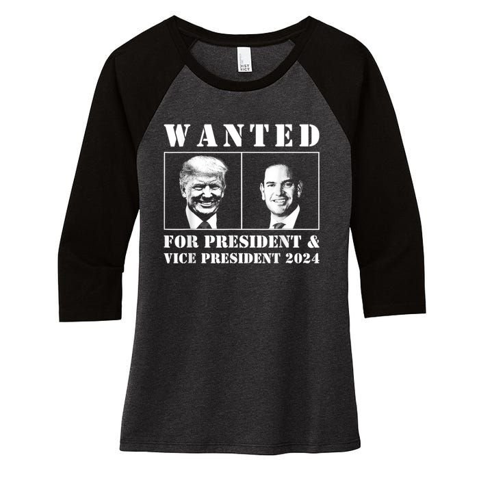 Wanted For President & Vice President 2024 Trump Rubio Maga Women's Tri-Blend 3/4-Sleeve Raglan Shirt