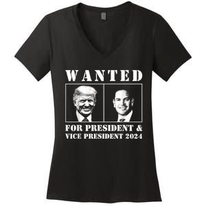 Wanted For President & Vice President 2024 Trump Rubio Maga Women's V-Neck T-Shirt