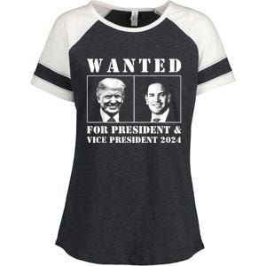 Wanted For President & Vice President 2024 Trump Rubio Maga Enza Ladies Jersey Colorblock Tee