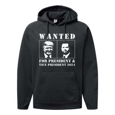 Wanted For President & Vice President 2024 Trump Vance Maga Performance Fleece Hoodie