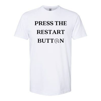 Womens Fun Press The Restart Button Black Text Illustration Softstyle® CVC T-Shirt