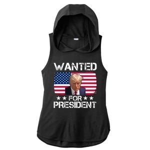 Wanted For President Donald Trump USA Election Ladies PosiCharge Tri-Blend Wicking Draft Hoodie Tank