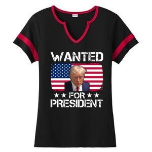 Wanted For President Donald Trump USA Election Ladies Halftime Notch Neck Tee