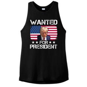 Wanted For President Donald Trump USA Election Ladies PosiCharge Tri-Blend Wicking Tank