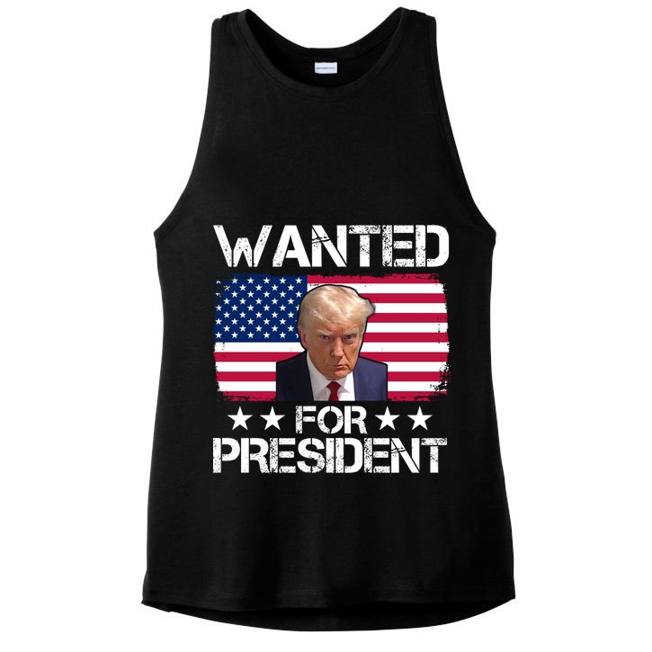 Wanted For President Donald Trump USA Election Ladies PosiCharge Tri-Blend Wicking Tank