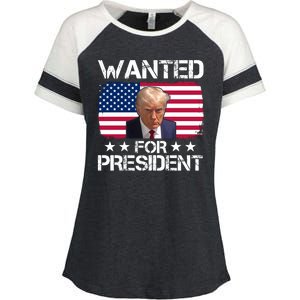 Wanted For President Donald Trump USA Election Enza Ladies Jersey Colorblock Tee