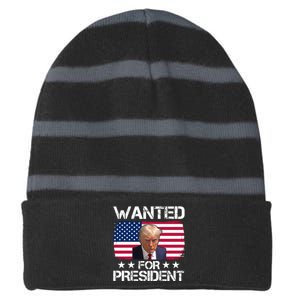 Wanted For President Donald Trump USA Election Striped Beanie with Solid Band