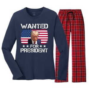 Wanted For President Donald Trump USA Election Women's Long Sleeve Flannel Pajama Set 