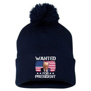 Wanted For President Donald Trump USA Election Pom Pom 12in Knit Beanie