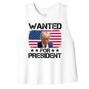 Wanted For President Donald Trump USA Election Women's Racerback Cropped Tank