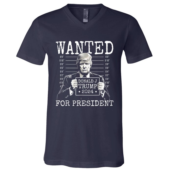 Trump mugshot Wanted For President 2024 Donald Trump V-Neck T-Shirt