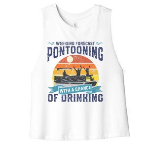 Weekend Forecast Pontooning Drinking Pontoon Boating Women's Racerback Cropped Tank