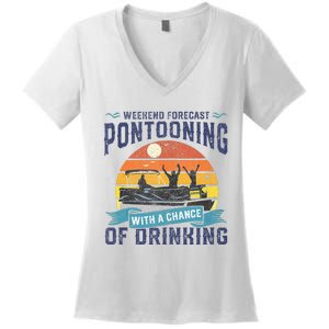 Weekend Forecast Pontooning Drinking Pontoon Boating Women's V-Neck T-Shirt