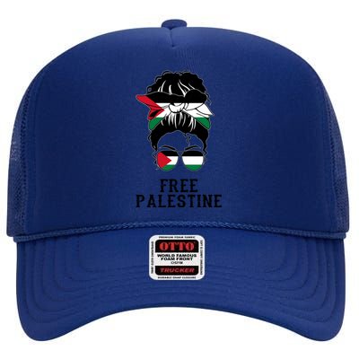 Wo Free Palestine Gift High Crown Mesh Back Trucker Hat