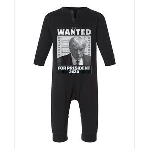 Wanted For President 2024 Trump Mugshot Infant Fleece One Piece