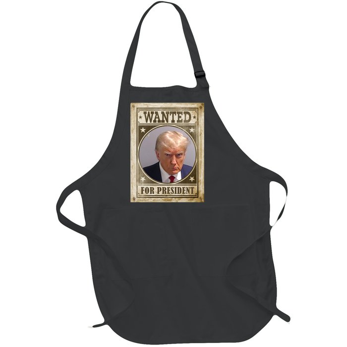 Wanted For President Funny Donald Trump Mugshot Full-Length Apron With Pockets