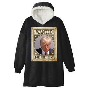 Wanted For President Funny Donald Trump Mugshot Hooded Wearable Blanket