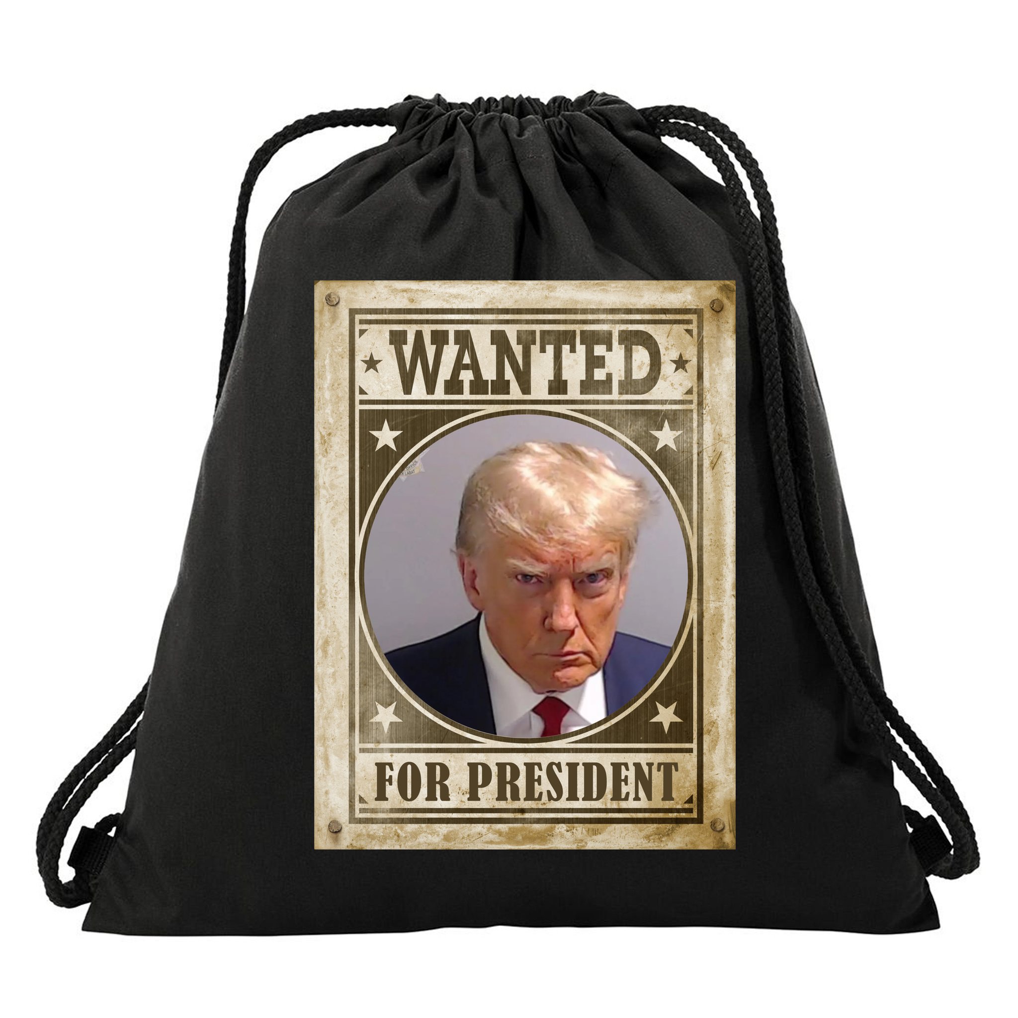 Wanted For President Funny Donald Trump Mugshot Drawstring Bag